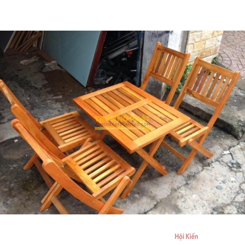 BỘ BÀN 4 GHẾ XẾP GỖ THẤP
