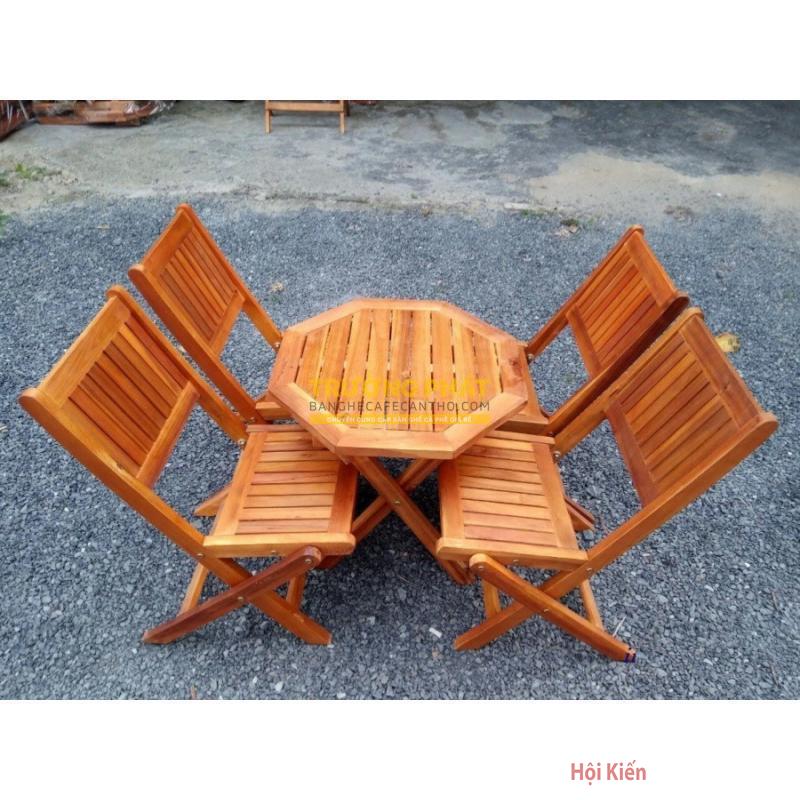 BỘ BÀN LỤC GIÁC 4 GHẾ XẾP GỖ THẤP