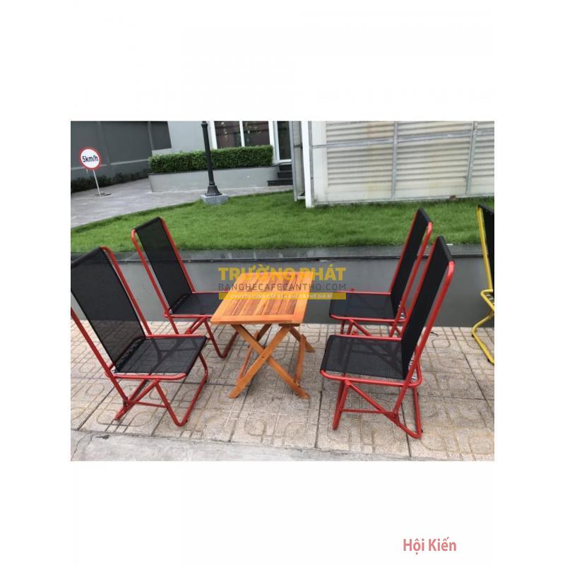 BỘ BÀN XẾP GỖ 4 GHẾ GẤP LÒ XO LƯNG CAO
