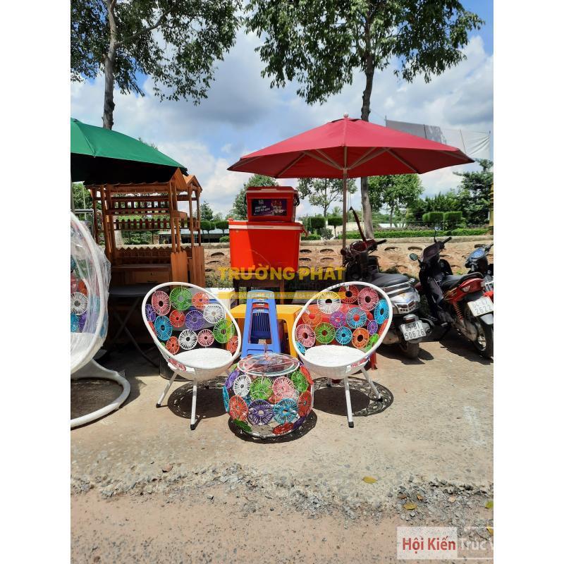 BỘ BÀN TRÒN + 2 GHẾ ĐAN MÂY
