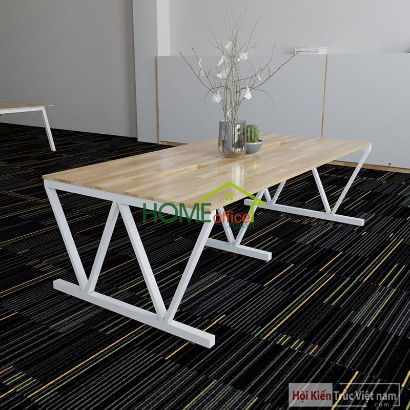 BH68027 - Bàn họp 120x240cm gỗ cao su chân sắt 2V lắp ráp