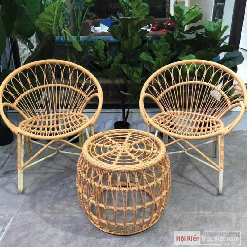 Bộ Ghế Song Mây Nhựa Vàng 2 Ghế